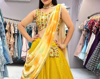 Lehenga Choli jaune pour femme, tenues de mariage indiennes, vêtements de fonction haldi, chaniya choli, style bollywood, prêt à porter, tenues indiennes longues