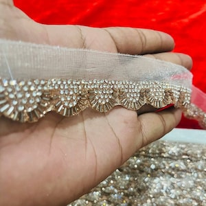 Rose Gold Zircon Sari Border: Indian Wedding Dress Trim