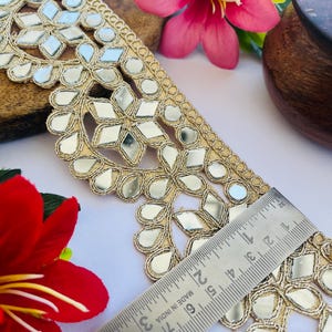 Mirror Trim Lace, Zari Lace Border, Gold Embellish Trim, Indian Saree Border, Wedding Dress Trim, DIY Lace for Crafts, Sewing Trim Supplies, Mirror Embroidery, Geometric Lace Trim, Curtain Border Lace, Gold Lace Lehenga, Handmade Zari Lace, Home Décor Trim