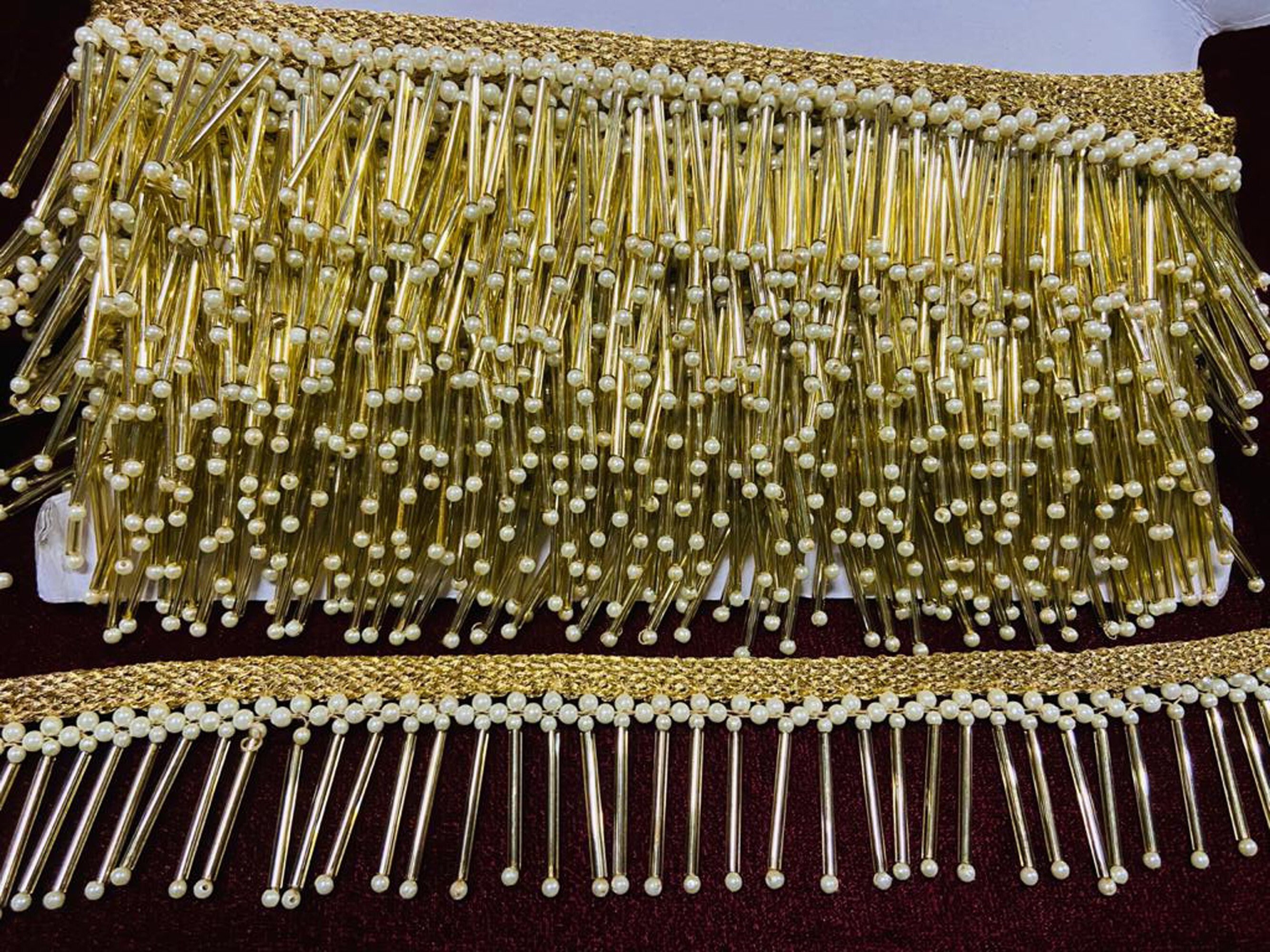 Indian Gold Beaded Tassel Lace Trim Gold Tassel Trim Gold Etsy