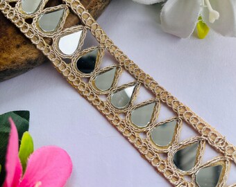 Gold Zari Teardrop Mirror Trim: 1.25 Inch, Sewing & Decor