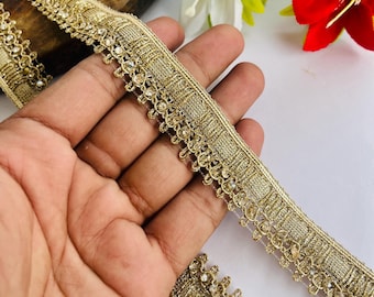 Metallic Gold Sparkle Trim – Glitter Rhinestone Decorative Lace, 1 Yard