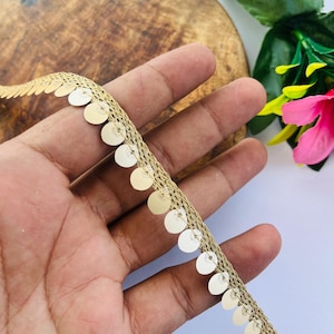 Gold Metallic Sequin Lace Trim: Indian Saree Border, DIY Sewing