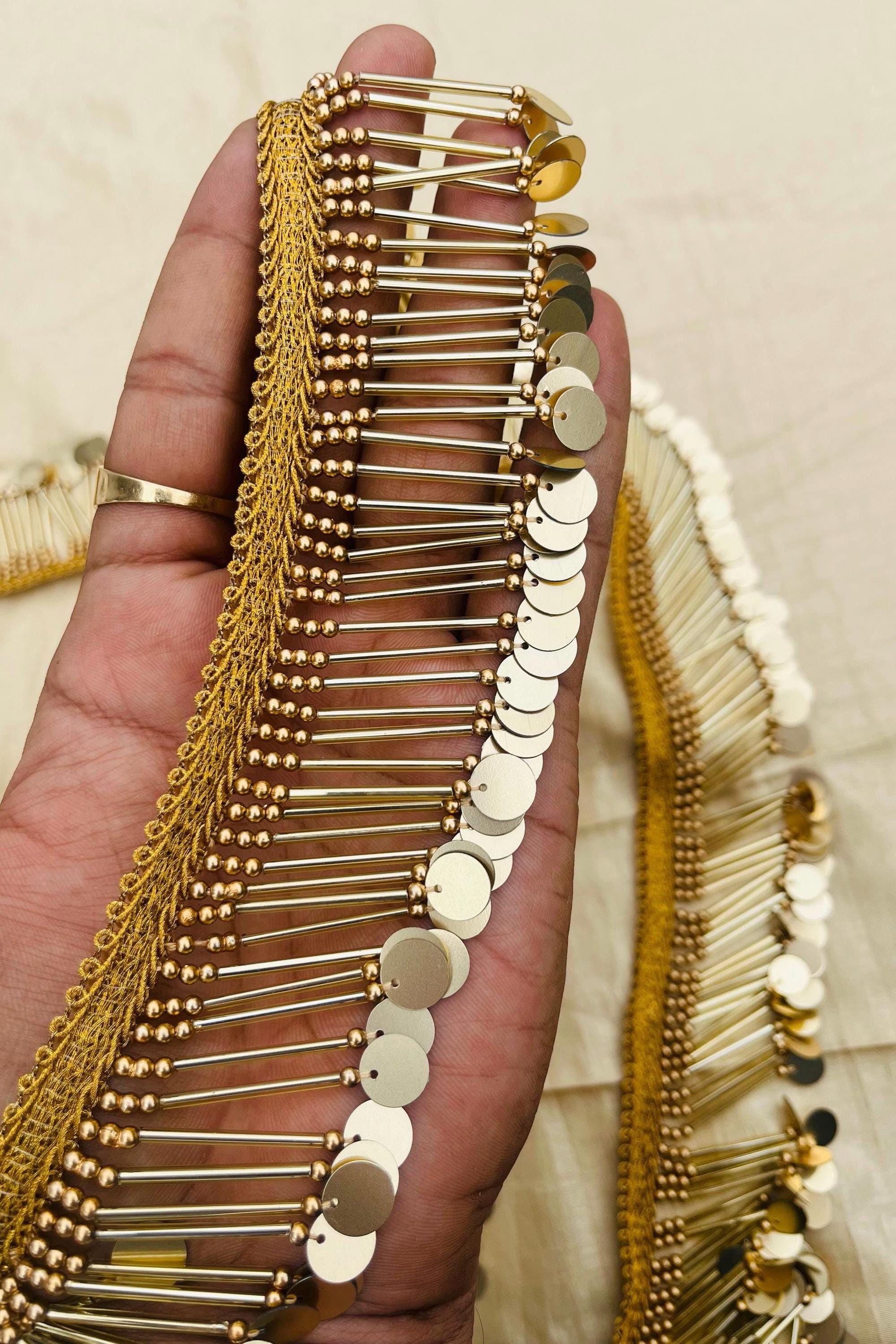 Gold Beaded Tassel Lace Trim, Gold Tassel Sequin Trim, Gold Lace, Beaded Trims, Beaded Tassel Trims, Golden Lace Trims, Bead Fringe
