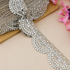 Luxury Pearl Beaded Gold Scallop Trim Lace – Saree Blouse, Lehenga, Wedding Dress & DIY Home Decor Supplies