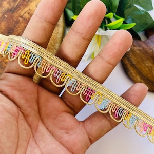 Renda com borda de fita multicolorida para decoração de vestidos, para artesanato, costura e acessórios de tecido, por metro