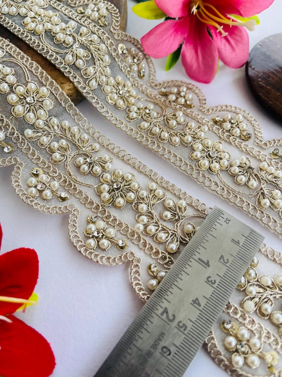 knee length dresses for ladies Gothic Abstract Beaded Double Border Bridal Lace Fabric main image 0
