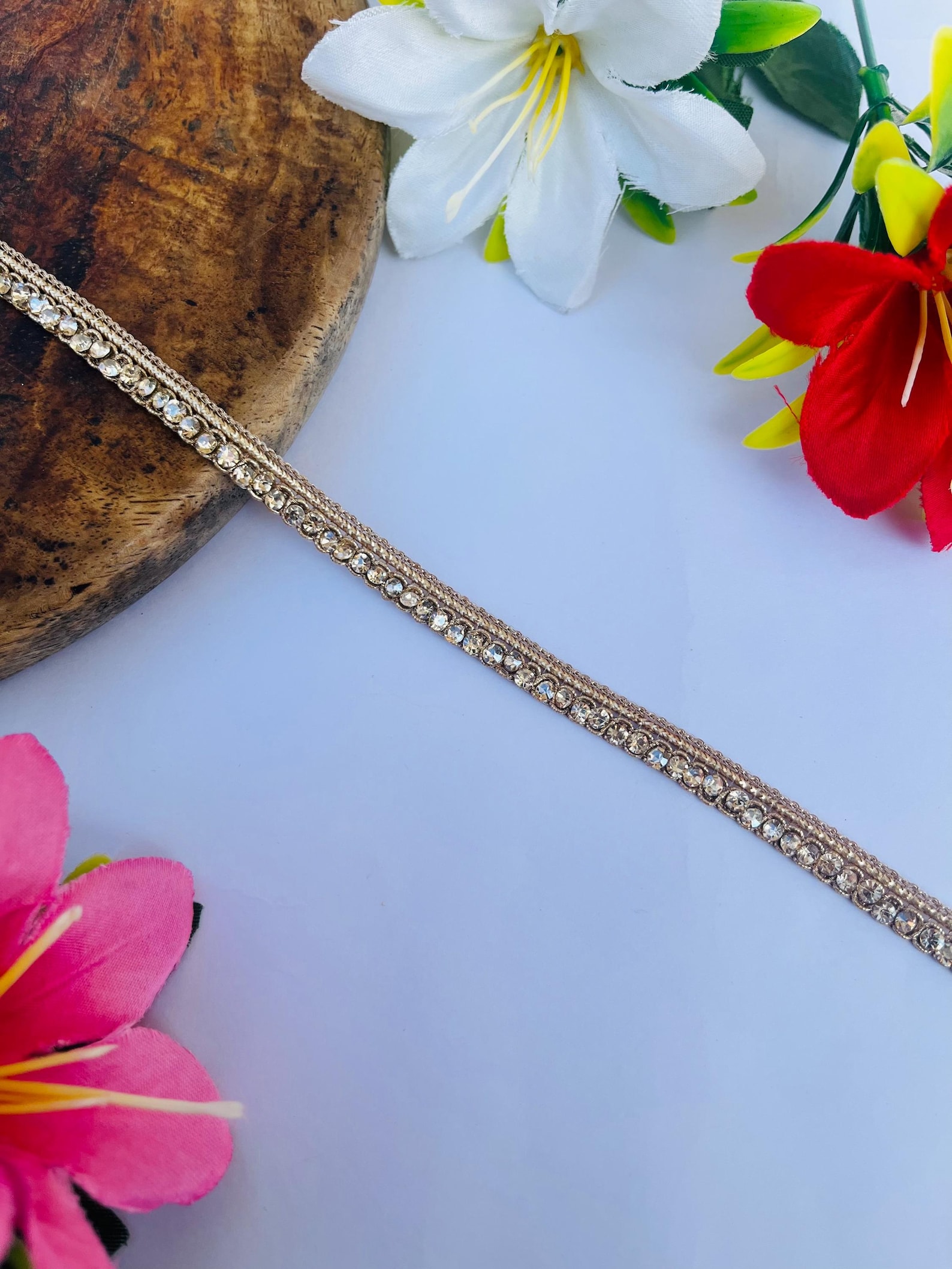 Yellow Rhinestone Border Gold Rhinestone Narrow Trim – 0.25 Inch Crystal Beaded Border, 1 Yard ...
