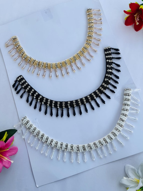 Handmade Crystal Pearl Beaded Neckline: 3 Colors Gold, Black, White Dress  Applique - Etsy