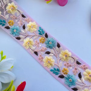 Embroidered Floral Net Lace Trim: Indian Fabric Border for DIY Crafts