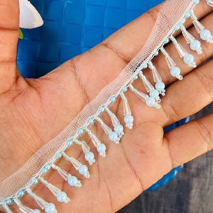 Antique Crystal/Tussle Suspended Beaded Trim, Lehenga Dupatta Lace, Upholstery Trim, Beaded Tassel Border Indian Wedding Dress Trim