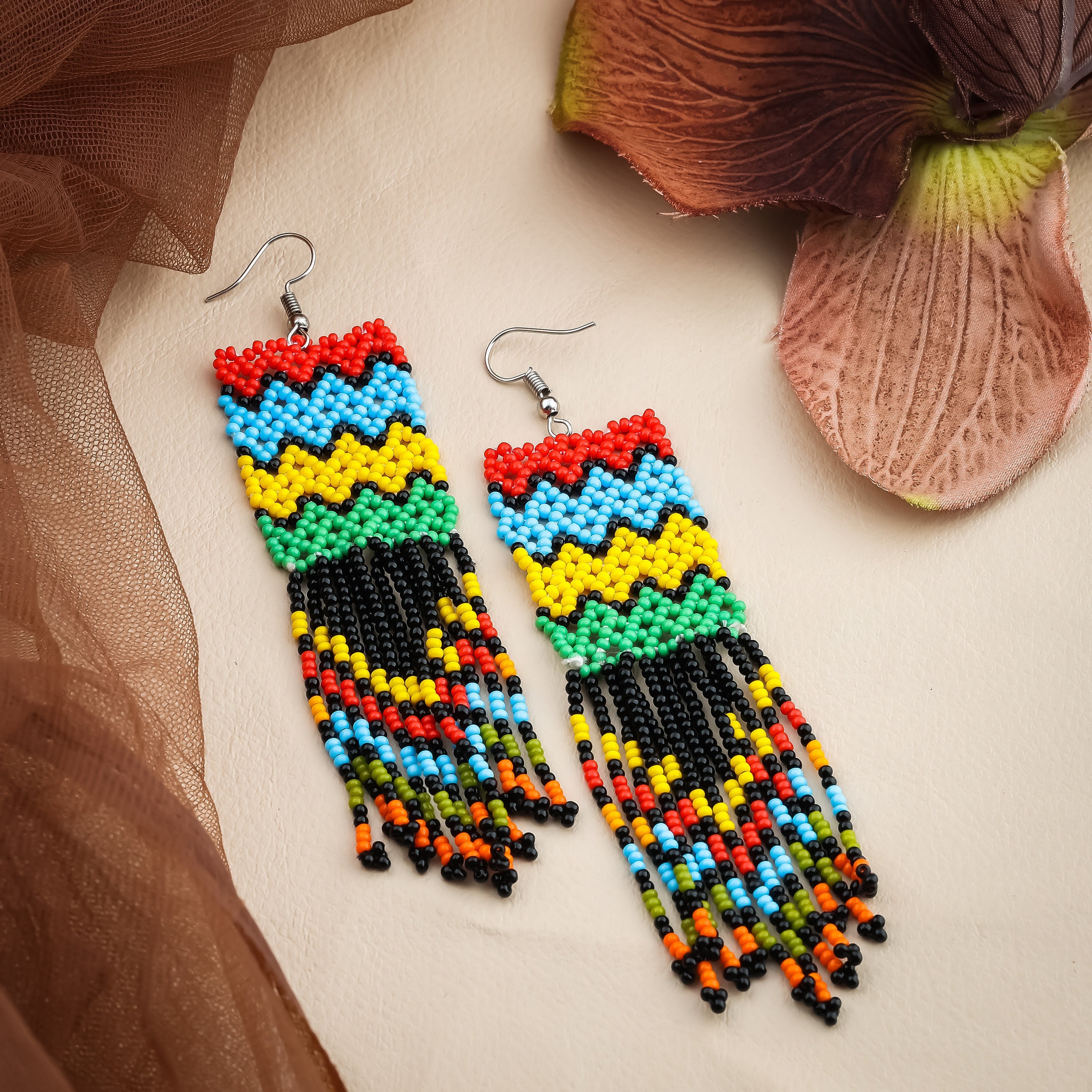 Orecchini Artigianali Etnici Con Perline Azzurre E Blu - Foto 2