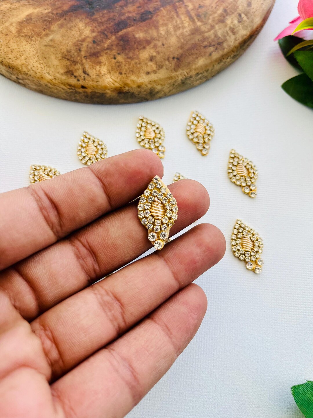 Hand Emblisment Hand Embroidered Zardozi Rhinestone Motif Mini Gold Bridal ...