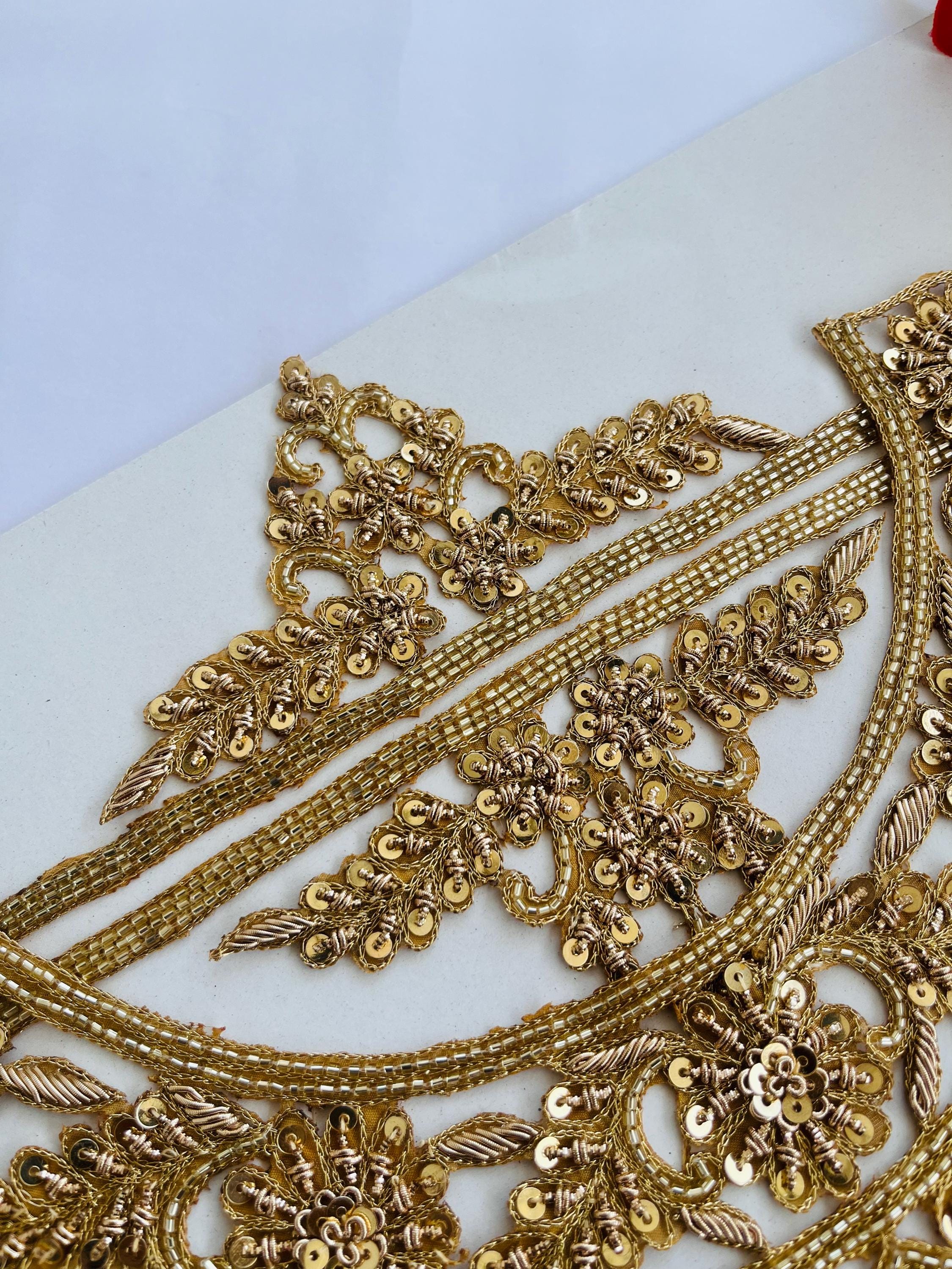 Zardozi Hand Embroidery Neckline Patch With Sleeve Borders