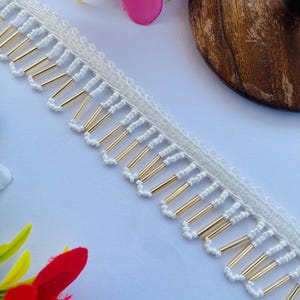 Gold Beaded Tassel Lace Trim: Indian Embellishment Border (3 CM), 1 Yard