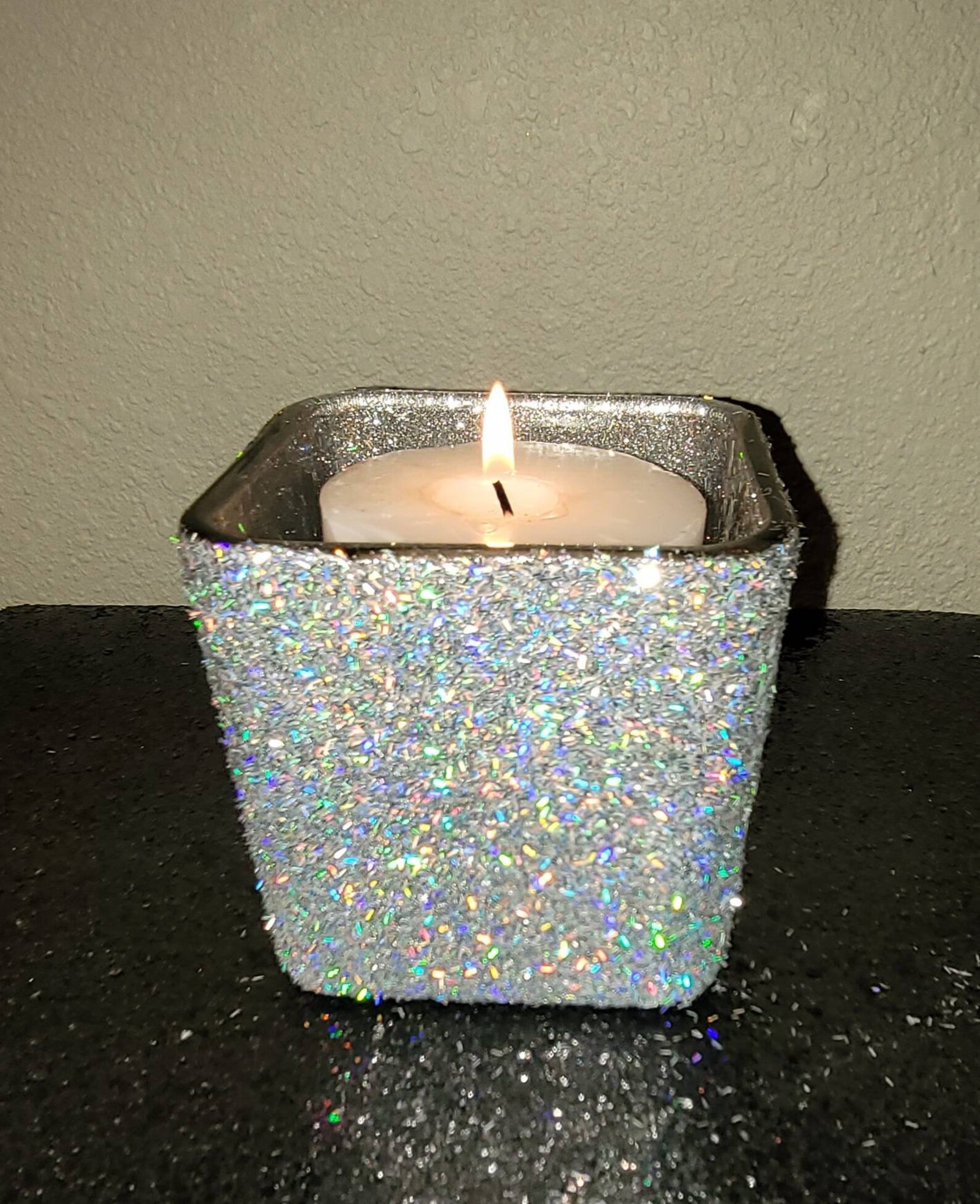 Silver Holographic Sparkle Candle Holder Etsy