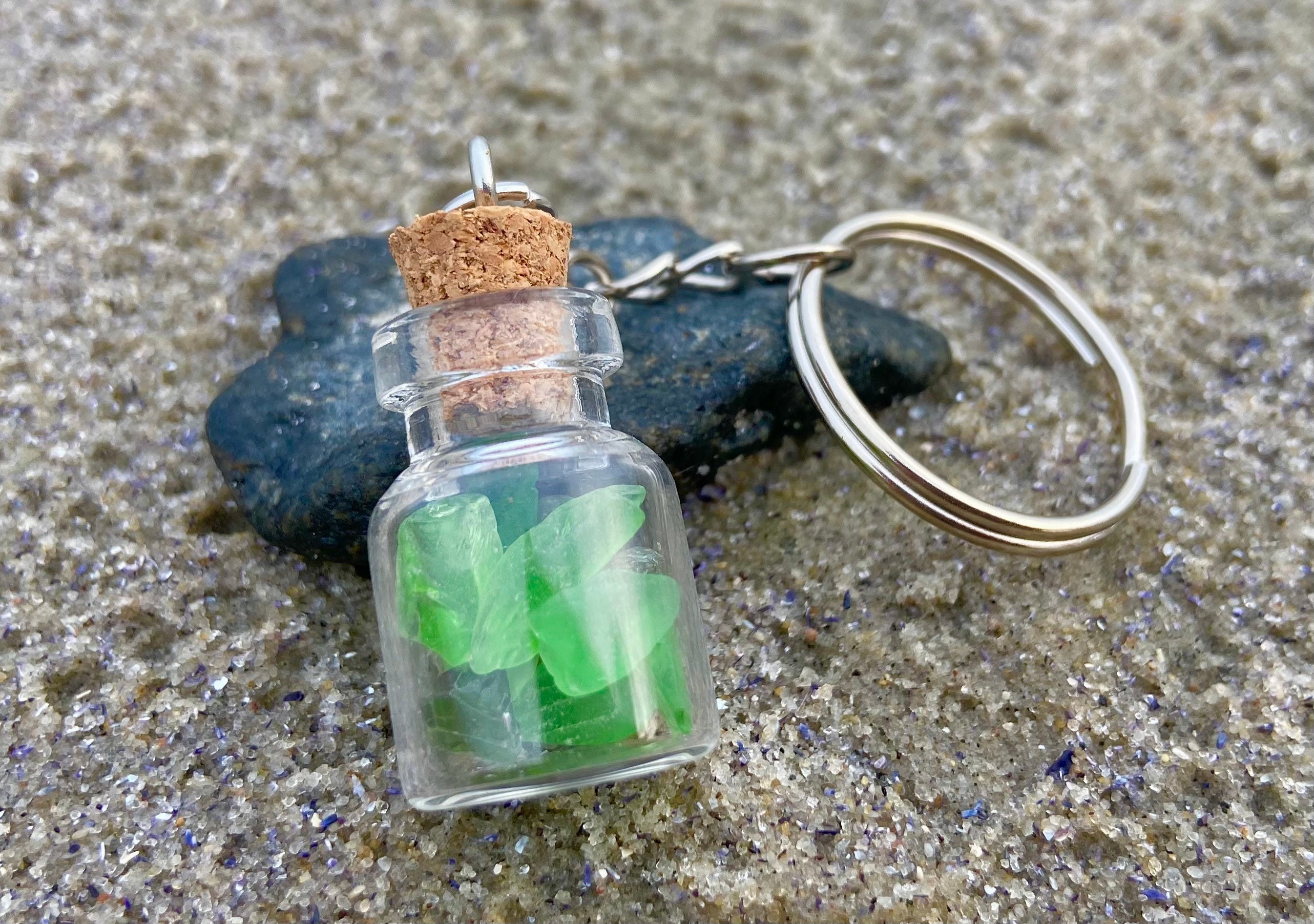 Sea Glass Cork Bottle Keychain Glass Bottle Keychain Beach Etsy