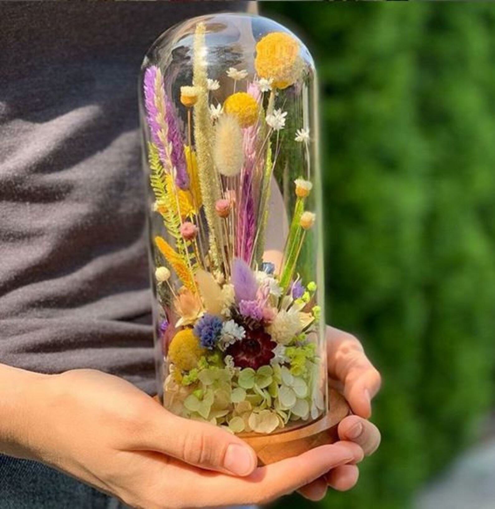 Dried Flower Bouquet in Glass Dome Glass Cloche With Dry Etsy