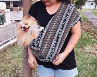 Personalized Dog Sling Carrier: Ethnic Fabric Small Pet Sling