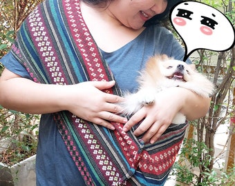 Personalized Dog Sling Carrier: Ethnic Fabric Small Pet Carrier