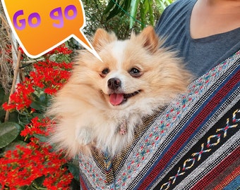 Personalized Dog Sling Carrier: Ethnic Fabric Small Pet Sling