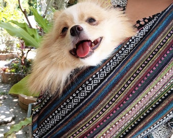 Personalized Dog Sling Carrier: Ethnic Fabric Small Pet Sling