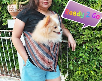 Personalized Dog Sling Carrier: Ethnic Fabric Small Pet Sling