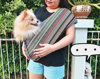 Personalized Dog Sling Carrier: Ethnic Fabric Small Pet Sling