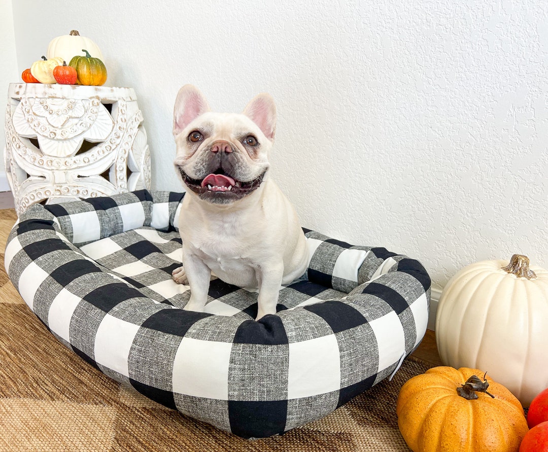 Modern Buffalo Check Bolster Dog Bed, Orthopedic Dog Bed, Checkered Dog
