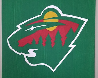 Minnesota Sport Teams, Wild, Vikings, Twins, Hand painted logo canvas hanging wall decor sign