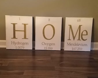 Home Period Table of Elements Hand Painted Canvas Wall Decor Science Hanging Sign (Set of 3 Canvases)