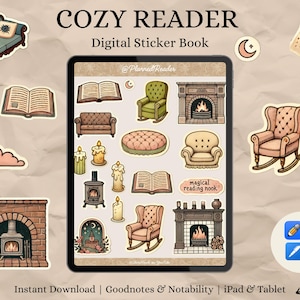 Cozy Reader Digital Stickers | Digital Reading Journal Stickers | Book Lovers | Goodnotes Stickers | Digital Sticker PNGs | Cozy Vintage