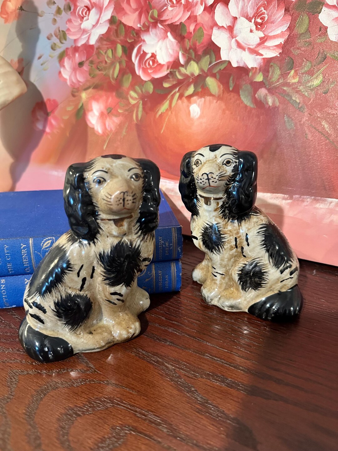 BLUE & WHITE FLORAL STAFFORDSHIRE DOGS SET OF 2 main image 0