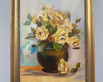 Vintage Framed Floral Bouquet Oil Painting