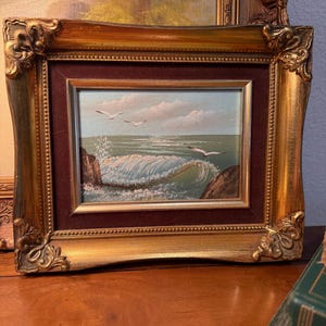 Ocean Beach Oil Painting with ornate frame
