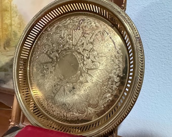 Vintage Brass Dound Tray/Brass Tray