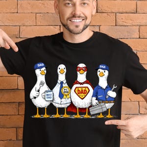 Divertido diseño de papá pato para camisetas, arte de sublimación para el Día del Padre, linda ilustración de papá ganso superhéroe, diseño de regalo de cumpleaños DIY en formato PNG.