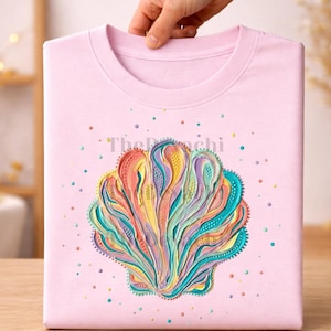 Pastel Seashell PNG Sublimation Design, Textured Beach Clam Shell Graphic, Colorful Mermaidcore Shirt Design, Coastal Clam PNG Printable