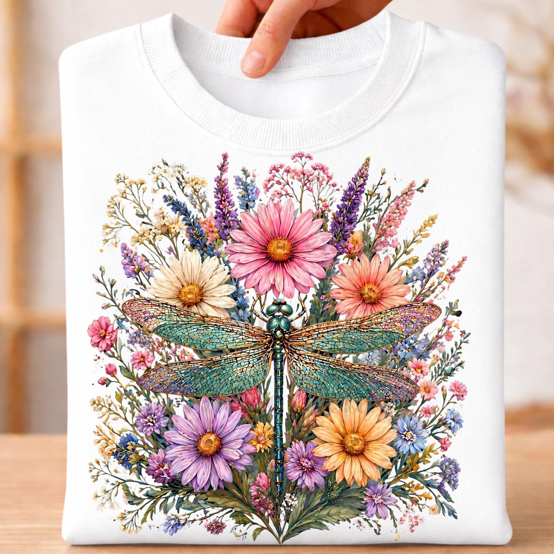 Dragonfly Floral Sublimation Design PNG, Wildflower Meadow Clipart ...