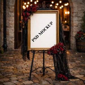 Gothic Gold Frame Mockup, Portrait Frame PSD, ISO Ratio Mockup, Smart Object Frame, Styled Photography Mockup,Wedding Welcome Sign Mockup