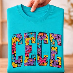 Cece Floral PNG Sublimationsdesign, Impasto Ölfarbe Blumen Varsity Text T-Shirt Grafik, Dicker Pinsel Wiese Kunstwerk Name Clipart