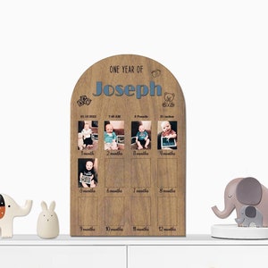 Personalized 1st Birthday Photo Collage: Wooden Milestone Board