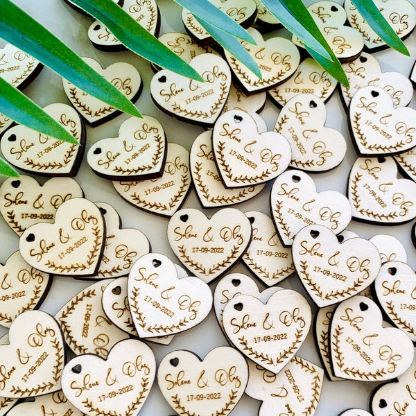 Wedding Favor Wood Tags Personalised, Wedding Heart Tags, Thank You Wedding Favor, Bridal Shower Tags, Couples names With Love Favor Tags