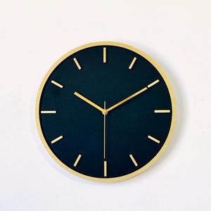 Black & Gold Wooden Wall Clock: Silent Sweep, 14 and 17 Inch