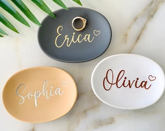 Personalized Ceramic Ring Dish: Engraved Trinket Holder, Bridal Gift