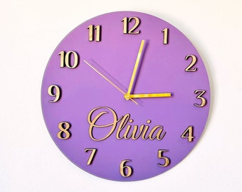 Reloj de madera personalizado para niños: decoración infantil, reloj de pared con nombre personalizado