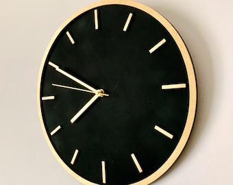 Black & Gold Wall Clock, Round Wooden Wall Hanging Clock, Black Silver Wall Clock, Black Copper Wall Clock, Black White Wall Clock