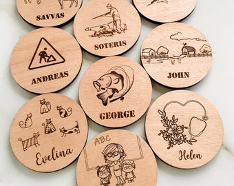 Gepersonaliseerde houten onderzetters Lasergegraveerde naamonderzetters, grappige onderzetters familiegeschenken, hobbyberoep cadeau, aangepaste houten onderzetters