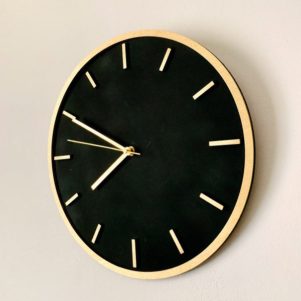 Black & Gold Wall Clock, Round Wooden Wall Hanging Clock, Black Silver Wall Clock, Black Copper Wall Clock, Black White Wall Clock