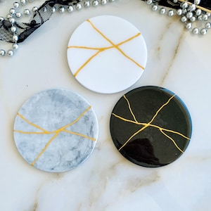 Kintsugi Resin Coasters Black Marble Grey White with Gold Line Coasters Drink Beer Mats Housewarming gift Wedding gift, New Home gift